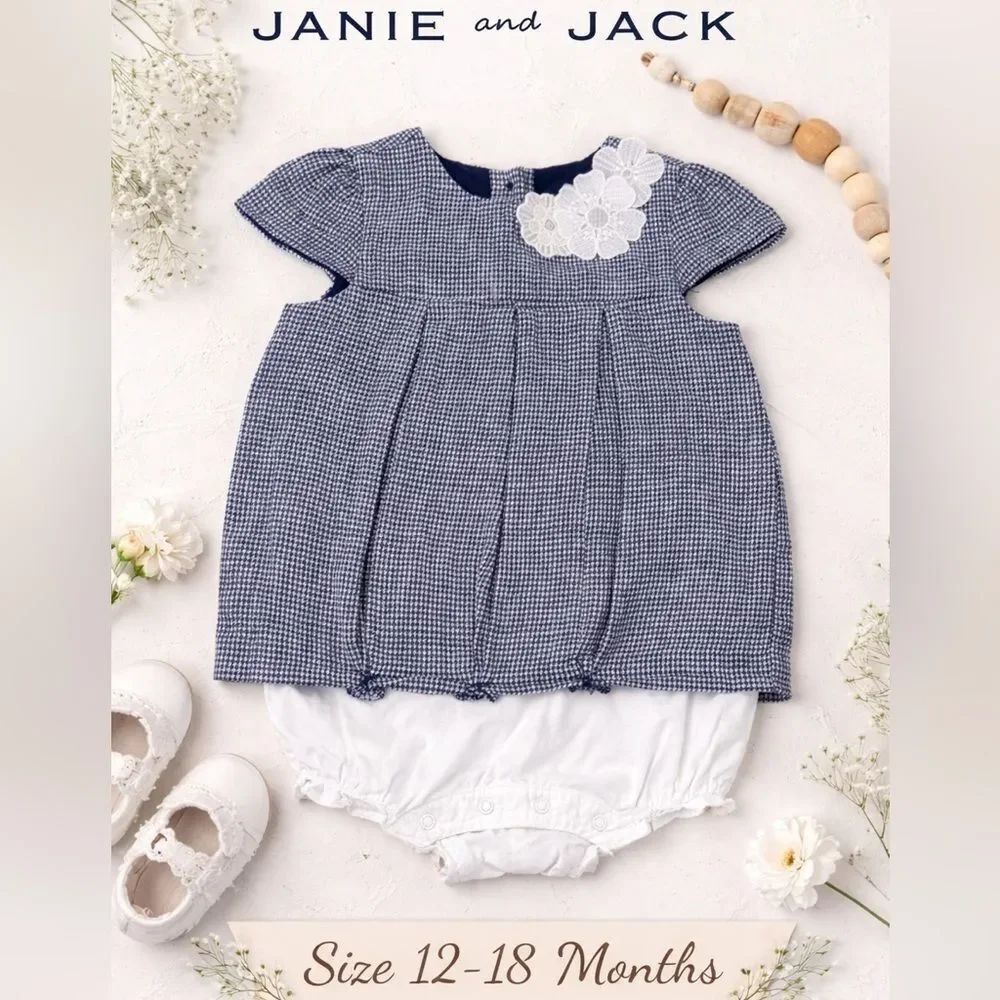 Janie and Jack Baby Girl Houndstooth Bubble Romper Dress 12–18 Months